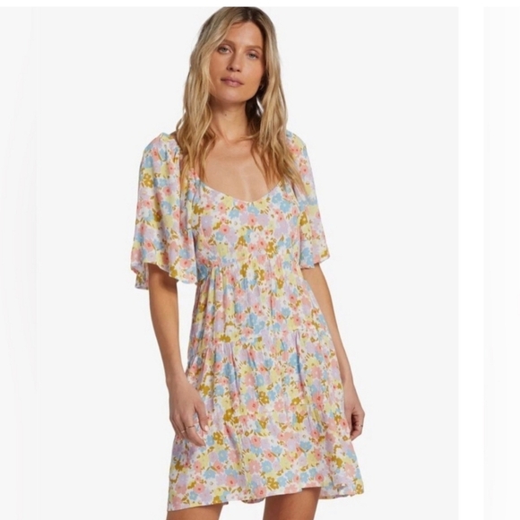 Billabong Take A Chance‎ Salt Crystal floral mini Babydoll Dress size Medium new - Picture 5 of 5